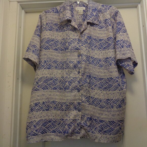 BOGARI SOFT SILK TROPICAL ISLAND GIRL BLOUSE SHIRT L - Picture 1 of 5